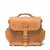 This is the front view of a tan brown rounded leather satchel.