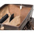 this dark brown leather briefcase is wide open  with a tan lining for lawyers.
