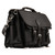 This is a professional black leather briefcase with two pickets on the front and a flap to close.