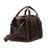 This is the dark brown leather overnight duffle bag from the side.