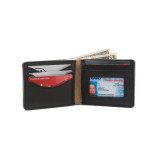 This is a black leather wallet bifold with RFID showing the inside.