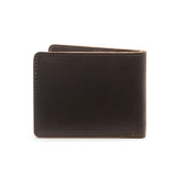This is a dark brown leather wallet bifold with RFID showing the back side.