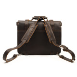 This is a dark brown full grain leather briefcase that has the shoulder strap attached so it makes into a backpack.
