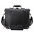 This is the back of a black full grain leather briefcase that has two straps.