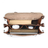 This is the light tan interior of a full grain leather briefcase.