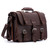 This red brown full grain leather briefcase has two straps on the sides and one in the middle.