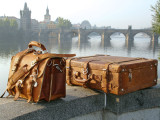 This is a full grain leather briefcase and suitcase in Prague.