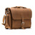 This is a tan brown leather briefcase with a flap over the front.