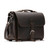 This is a dark brown slim leather briefcase with a flap over the front.