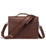 This is a red brown slim leather briefcase turned backwards.