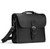 This is the front of a slim black leather briefcase looking angled.