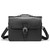 This is the front of a slim black leather briefcase looking straight into the camera.