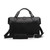 This is the back of a black leather duffle bag with a gladstone bag closure.