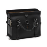 This is the black leather duffle bag gladstone closure wide open.
