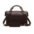 This is the back of a dark brown leather duffle bag with a gladstone bag closure.