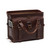 This is the red brown leather duffle bag gladstone closure wide open.