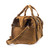 This is the tan brown leather overnight duffle bag from the side.