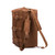 This is a tan brown leather duffle bag with the shoulder strap that is used as backpack straps.