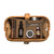 This is a tan brown leather toiletry bag on the opened and loaded.