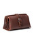 This is a red brown leather toiletry bag on the front side.