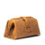 This is a tan brown leather toiletry bag on the back side.