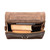 This is a tan brown leather satchel man bag from the inside.