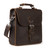 This is a dark brown leather satchel man bag from the side.