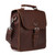 This is a red brown leather satchel man bag from the side.