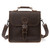This is a dark brown leather satchel man bag from the front.