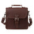 This is a red brown leather satchel man bag from the side front