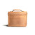 This is the back side of a tan brown leather satchel with a front pocket.