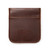 This is the front of a red brown leather coin purse used for change.