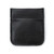 This is the front of a black leather coin purse used for change.