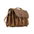 This is a brown leather briefcase that has front pockets and his big.