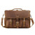 This is the front view of a big brown leather briefcase