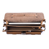 This is the top view showing the brown leather briefcase and what it can hold.
