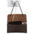 This is a dark brown leather wallet bag wide open and hanging with an iPhone charging.