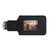 This is a black leather luggage tag that is open to  be an ID Badge Holder.
