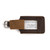 This is a dark brown leather luggage tag that is open to  be an ID Badge Holder.