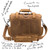 The backside of a full grain leather backpack that has details detailed out.