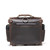 This is the back view  of a dark brown rounded leather satchel.