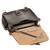 This is the open view of a dark brown rounded leather satchel.