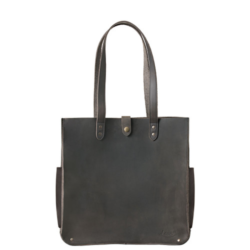This is the front view of the women's leather tote in black