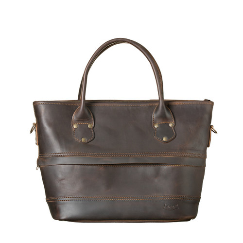 Suzette's Steals Expandable Zipper Leather Tote - Dark Coffee