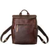 This is the front view of the leather all in one backpack in chestnut