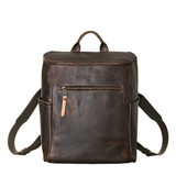 This is the front view of the leather all in one backpack in dark coffee