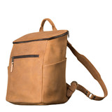 This is the side view of the leather all in one backpack in light tan