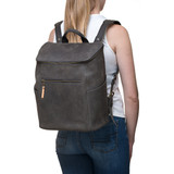 This is the model view of the leather all in one backpack in black