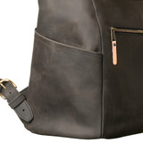 This is the pocket view of the leather all in one backpack in black