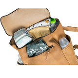 This is the packed inside view of the leather all in one backpack in light tan
